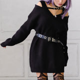 肩開き2WAYジップ前後着用OKニットワンピース