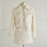 ふわふわファージャケット×ミニタイトスカートセットアップ