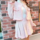 可愛いツイード素材プリーツスカートセットアップ