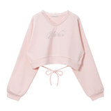 Vネックレーススウェット