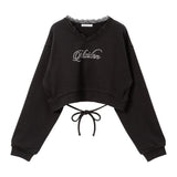 Vネックレーススウェット