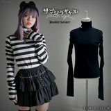 ロングスリーブ指穴タートルリブカットソートップス