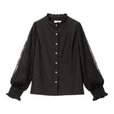 選べる衿レースパフスリブラウス