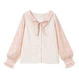 選べる衿レースパフスリブラウス