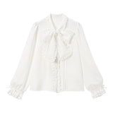 レースフリルたっぷり上品ボウタイリボンブラウス