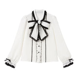 レースフリルたっぷり上品ボウタイリボンブラウス