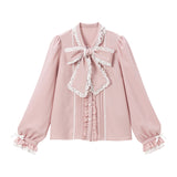 レースフリルたっぷり上品ボウタイリボンブラウス
