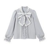 レースフリルたっぷり上品ボウタイリボンブラウス