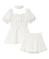 羽根チョーカーレースアップ半袖セットアップ