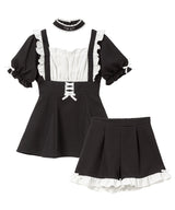 【新春セール】羽根チョーカーレースアップ半袖セットアップ