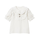 【新春セール】袖ハートレースヨークブラウス