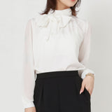 上品ボウタイリボン取り外し可/袖シアーブラウス【M/L/LL/3L】【大きいサイズ有】