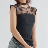 シアー上品レースリブカットソー