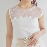 シアー上品レースリブカットソー