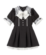 【新春セール】レース重ねパールリボンお嬢様ワンピース