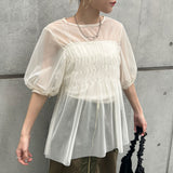 【メール便】チュールシャーリングトップス