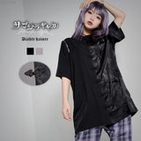 チャイナカラードラゴン柄配色半袖シャツ