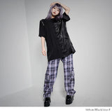 チャイナカラードラゴン柄配色半袖シャツ