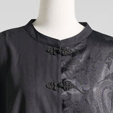 チャイナカラードラゴン柄配色半袖シャツ