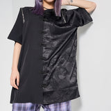 チャイナカラードラゴン柄配色半袖シャツ