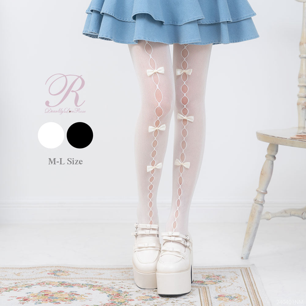 即日発送　NODRESS ブルー　ホワイト　リボン　タイツ　2024新発売 メール便】ホールリボンシアータイツ – レディースファッション通販の