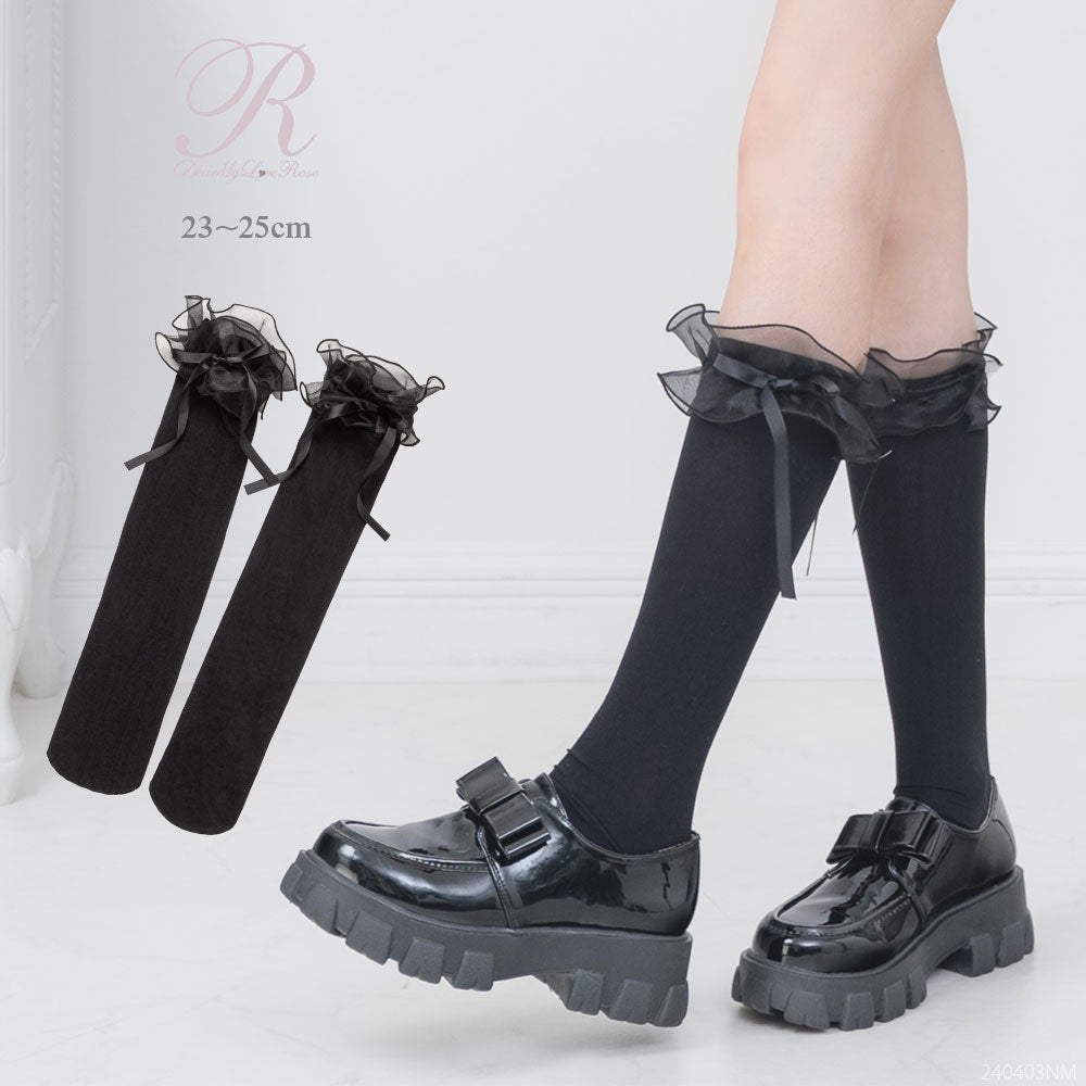 メール便】フリルリボンシアーハイソックス – レディースファッション