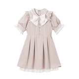 レース重ねパールリボンお嬢様ワンピース