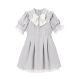 レース重ねパールリボンお嬢様ワンピース