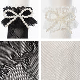 パールリボン付きリボン柄レースソックス