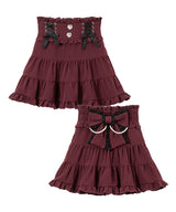 【新春セール】レースアップリボンパールティアードスカート