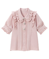 パール襟ビジューフリルブラウス