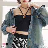 【メール便】ハート開きホルターアメスリクロップド丈カットソートップス