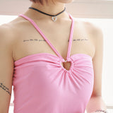 【メール便】ハート開きホルターアメスリクロップド丈カットソートップス