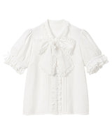 レースフリルたっぷり上品ボウタイリボンブラウス