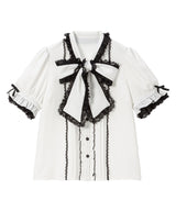 レースフリルたっぷり上品ボウタイリボンブラウス