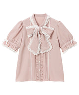 レースフリルたっぷり上品ボウタイリボンブラウス