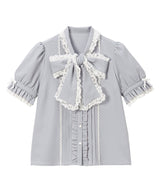 レースフリルたっぷり上品ボウタイリボンブラウス