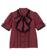 レースフリルたっぷり上品ボウタイリボンブラウス