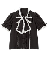 レースフリルたっぷり上品ボウタイリボンブラウス