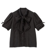 レースフリルたっぷり上品ボウタイリボンブラウス