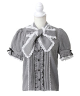 レースフリルたっぷり上品ボウタイリボンブラウス