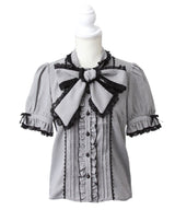 レースフリルたっぷり上品ボウタイリボンブラウス