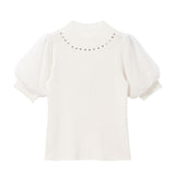 袖チュールビジューハイネックトップス【ニット】