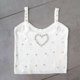 【メール便】ビジューストーンハートさらさらニットキャミソールトップス