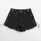 サイドレースアップフリンジデニムショートパンツ