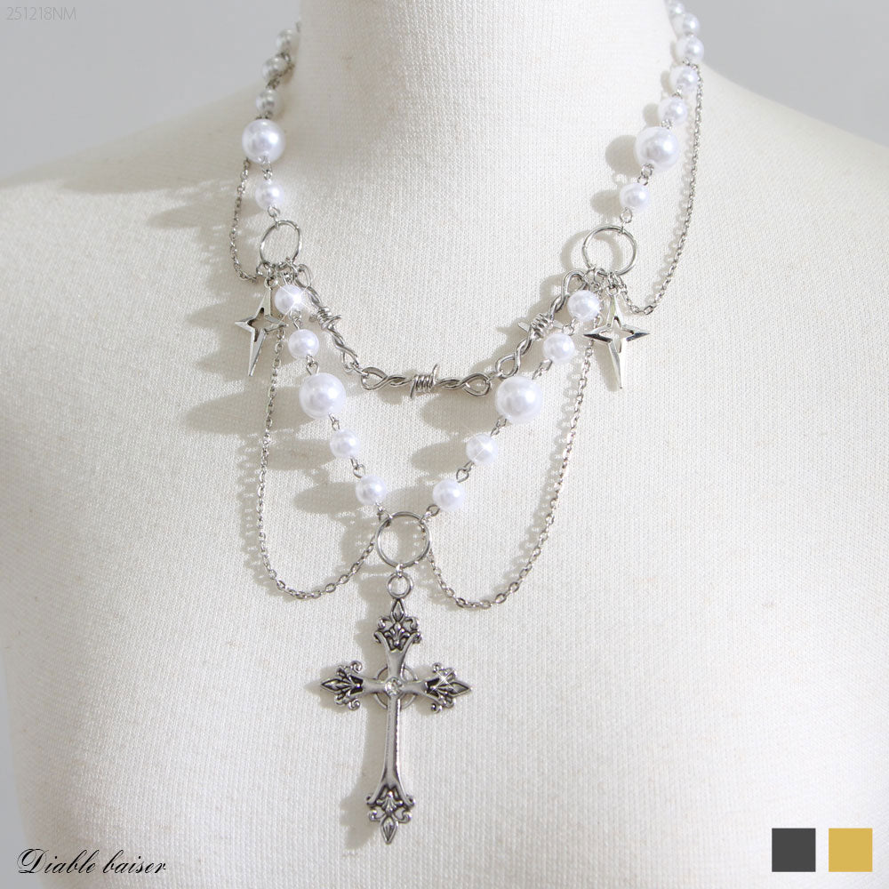 K18 ネックレス　チャーム十字架　バロックパール調 K18 ネックレス チャーム十字架 バロックパール調