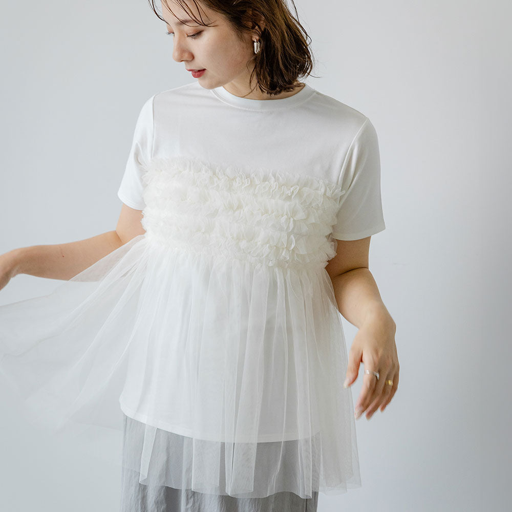 チュールフリルドッキングTシャツ – レディースファッション通販