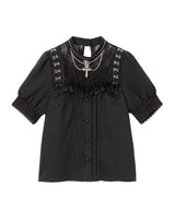 十字架チェーンチョーカーレースブラウス