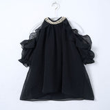 ゴージャスパールネック肩開きセクシーブラウス