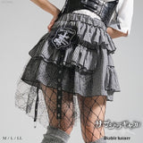 ドクロモチーフピン付蜘蛛の巣チュールギンガムチェックスカート